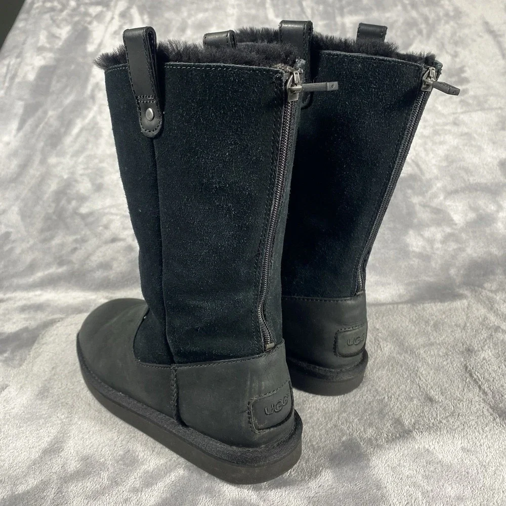 Ugg Australia Tall Boots Kids Sz 4 Jesslyn Classic Black Suede Warm Sherpa Comfy